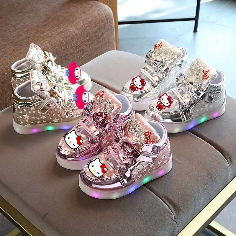 Sanrio spring autumn new Hello Kitty flashing lights girls casual shoes LED Melody sneakers boysgirls shoes sneakers