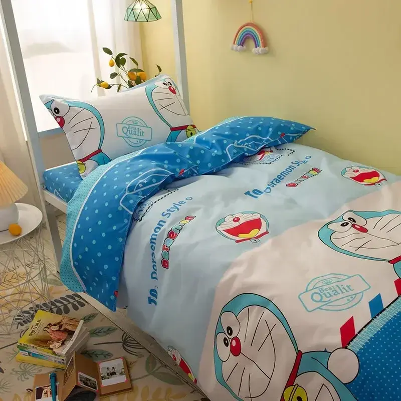Doraemon Bed Set Boys Girls Students Sheets Duvet Cover Pillowcase dormitory cartoon cute bedsheet bedding bag quilt