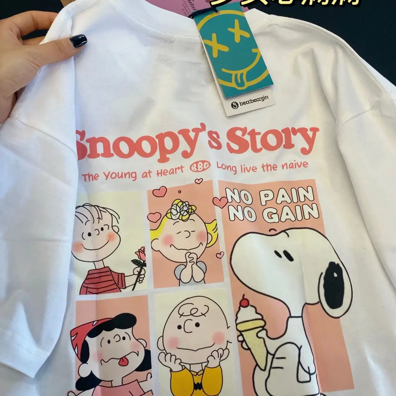 Snoopy short-sleeved T-shirt women's  summer new loose white top student bottoming shirt