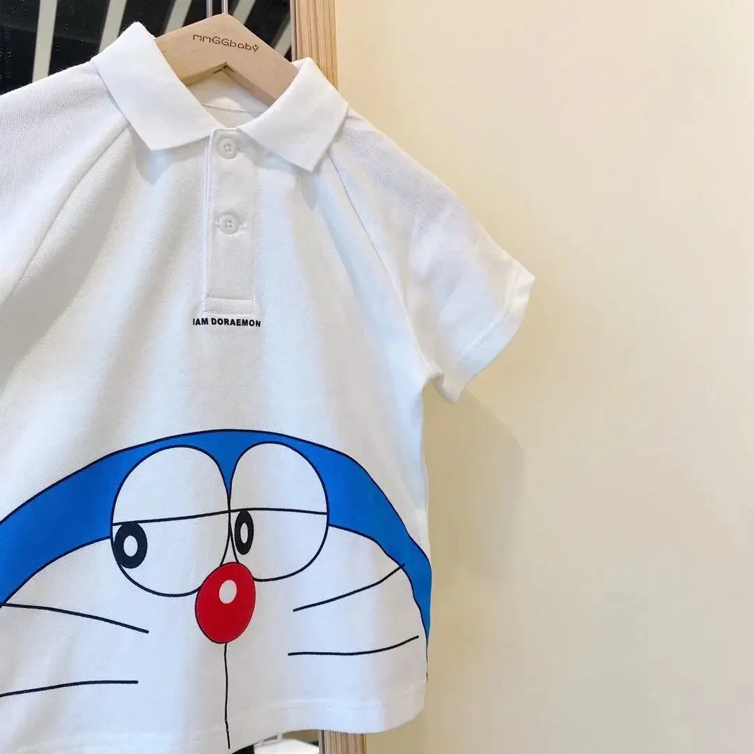 100% Cotton Kids Polo Shirt cartoon Short Sleeve Doraemon Summer boy T-Shirt children Top