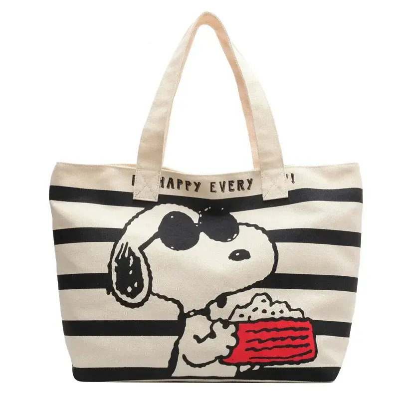Girl fashion stripe Canvas shoulder Bag Women Large Capacity 2023 New Cartoon Snoopy Tote Bag handbag shopping bag 46x38x18cm