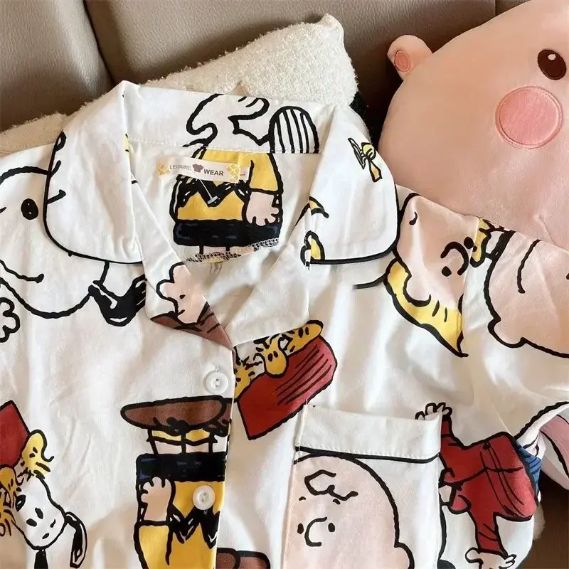 Snoopy Spring Autumn Cute Cartoon Long Sleeve Japanese Cartoon Pajama Girl Boy  Pants Pajama Home Clothes sleepwear nightgown