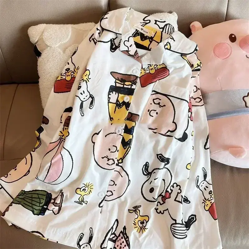 Snoopy Spring Autumn Cute Cartoon Long Sleeve Japanese Cartoon Pajama Girl Boy  Pants Pajama Home Clothes sleepwear nightgown