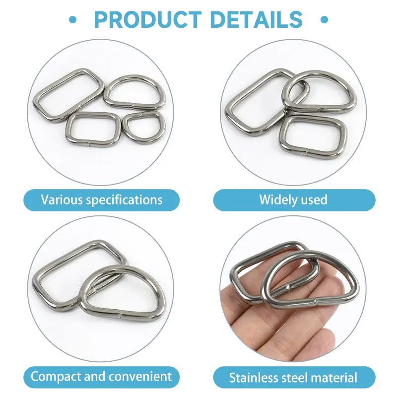 2/5/10Pcs 20 - 38mm Stainless Steel D - Ring & Square Buckle Metal Fasteners for Bag Strap Backpack Dog Collar DIY Accessories