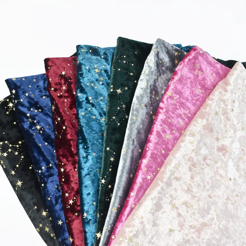 Elastic Velvet Fabric Polyester Spandex With Gold Star Pattern 45×145cm/90×145cm Cloth For Garment Dress DIY Sewing Accessories