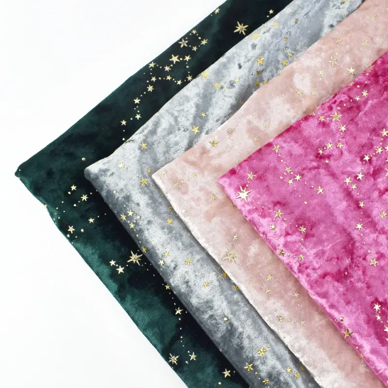 Elastic Velvet Fabric Polyester Spandex With Gold Star Pattern 45×145cm/90×145cm Cloth For Garment Dress DIY Sewing Accessories
