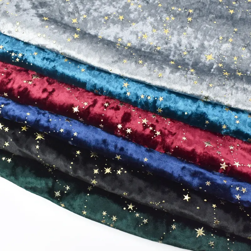 Elastic Velvet Fabric Polyester Spandex With Gold Star Pattern 45×145cm/90×145cm Cloth For Garment Dress DIY Sewing Accessories