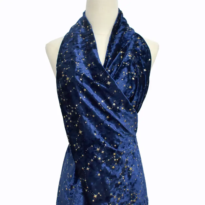 Elastic Velvet Fabric Polyester Spandex With Gold Star Pattern 45×145cm/90×145cm Cloth For Garment Dress DIY Sewing Accessories