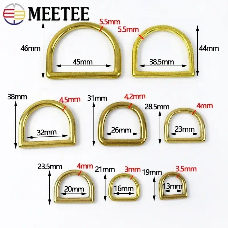 13-44mm 2/5Pcs Solid Brass D Ring Buckle Pet Dog Collar Bag Strap Webbing Harness Rings Luggage Hardware Leather Accessories
