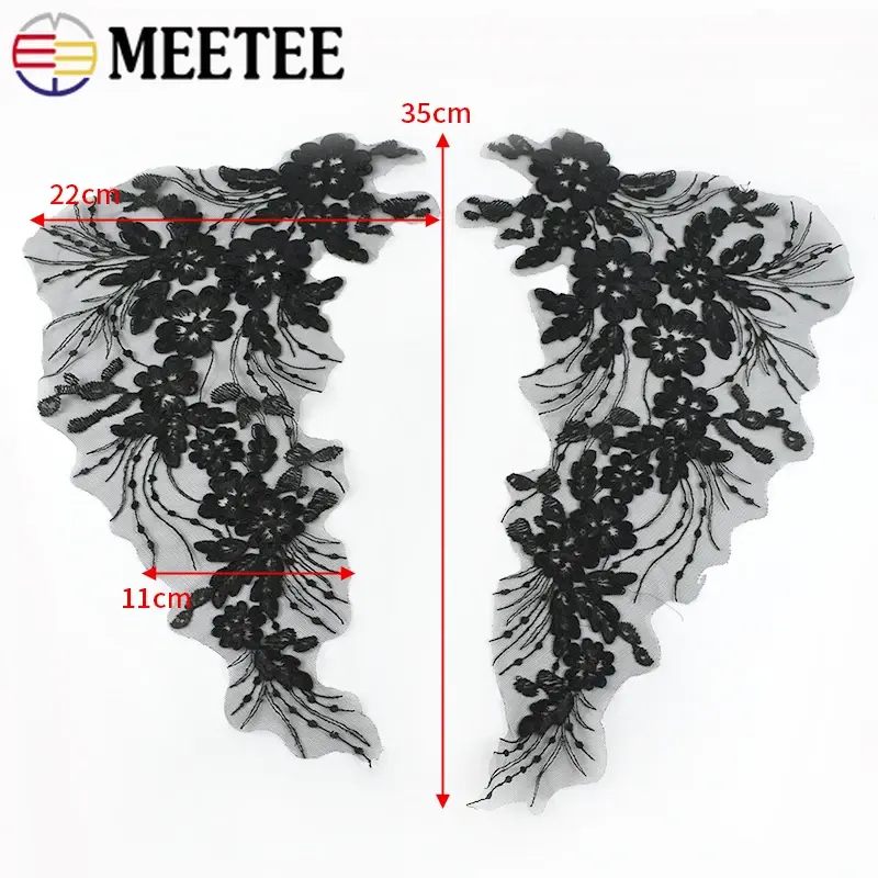 42*20cm 1Pair Embroidered Sequin Lace Trims Wedding Dress Bride Appliques Clothes Collar Sewing Patches Fabric DIY Accessories