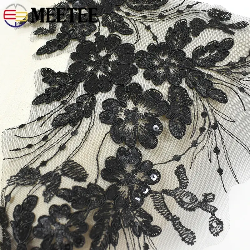 42*20cm 1Pair Embroidered Sequin Lace Trims Wedding Dress Bride Appliques Clothes Collar Sewing Patches Fabric DIY Accessories