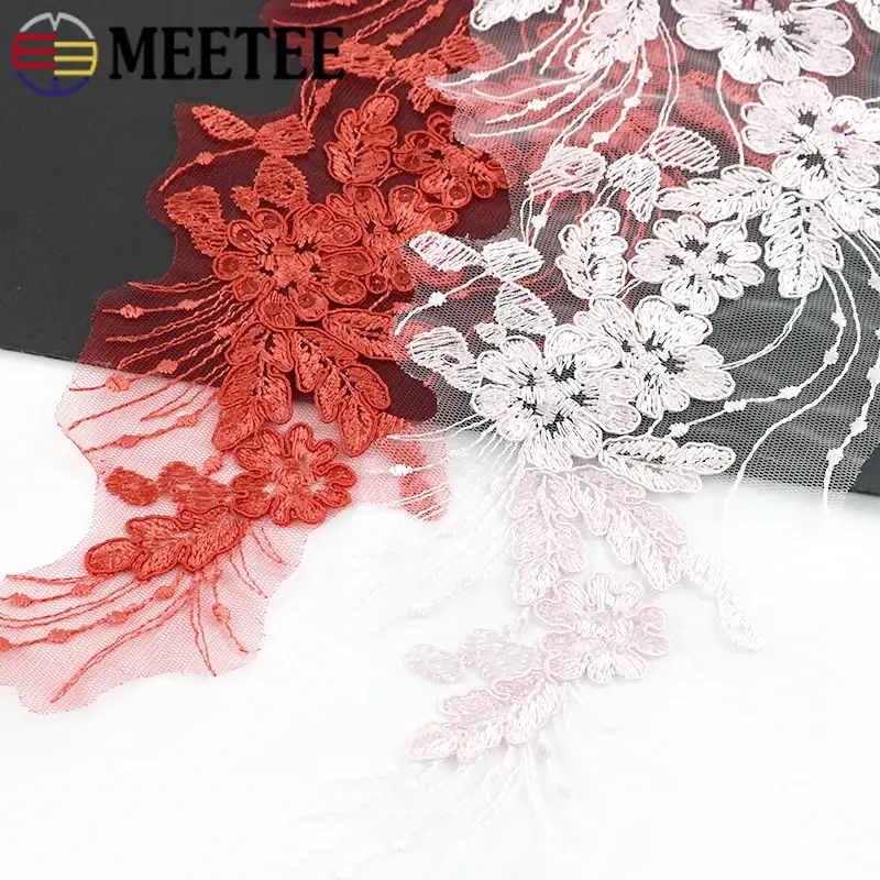 42*20cm 1Pair Embroidered Sequin Lace Trims Wedding Dress Bride Appliques Clothes Collar Sewing Patches Fabric DIY Accessories