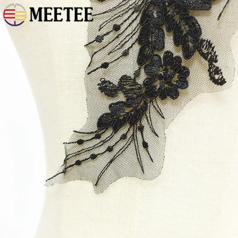 42*20cm 1Pair Embroidered Sequin Lace Trims Wedding Dress Bride Appliques Clothes Collar Sewing Patches Fabric DIY Accessories