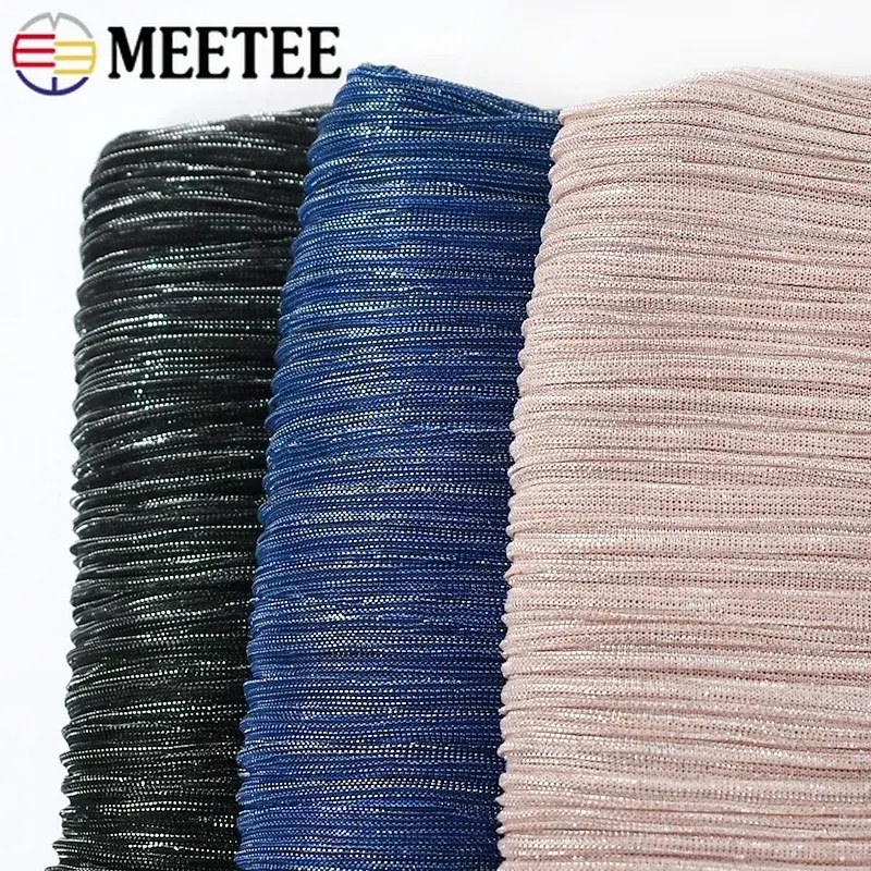 Meetee 50/100x150cm Gradient Starry Sky Pleated Mesh Fabric Blended Knitted Sparkly Fabrics for Skirt DIY Clothes Sew Material