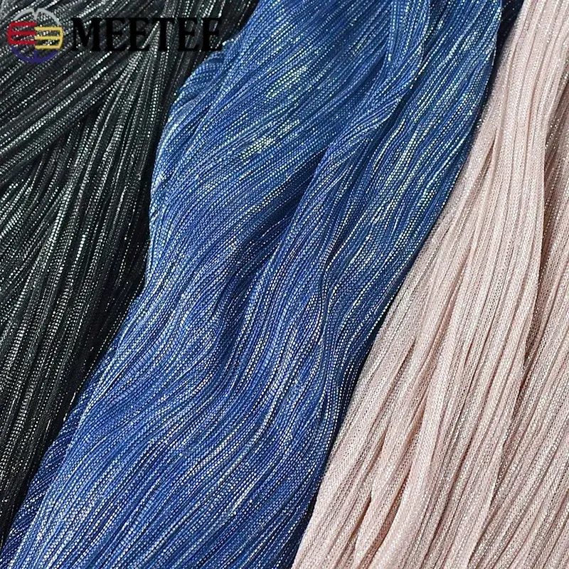 Meetee 50/100x150cm Gradient Starry Sky Pleated Mesh Fabric Blended Knitted Sparkly Fabrics for Skirt DIY Clothes Sew Material