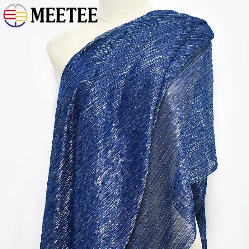 Meetee 50/100x150cm Gradient Starry Sky Pleated Mesh Fabric Blended Knitted Sparkly Fabrics for Skirt DIY Clothes Sew Material