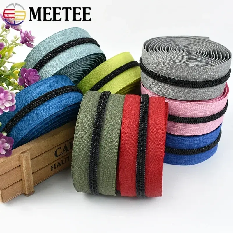 1-10M 5# Zipper Tapes By The Meter for Sewing Shoes Bag Plastic Coil Zips Closures Continuous Zip Repair Kit DIY Accessories