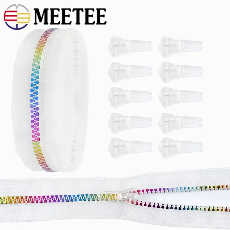 2Meters 5# Resin Zipper Tape+Zippers Slider Head For Bag Plastic Zips Garment Pull Repair Kit DIY Sewing Accessories