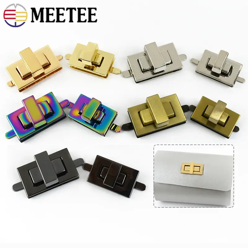 Meetee 2/5/10Sets Metal Lock Buckle Handbag Purse Twist Turn Snap Clasp Bag Closure Latch Decor Buckles DIY Hardware Accessories