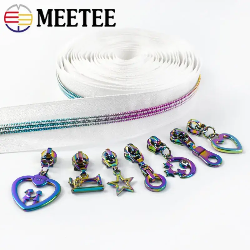 1/2/3/4M 5# WhiteColored Nylon Zipper for Sewing +Zippers Sliders Bag Pocket Purse Zip Pulls Tape DIY Repair Kits