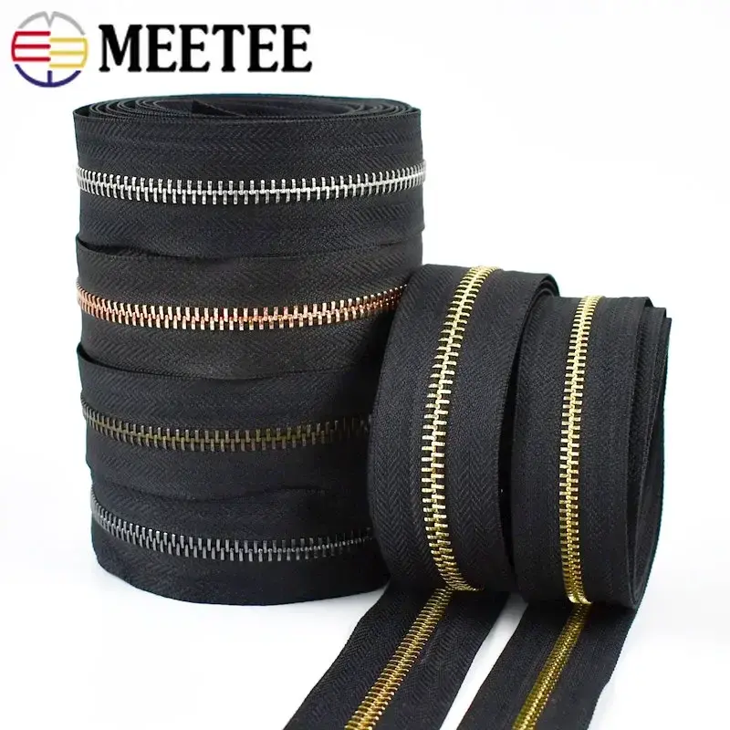 1/2/3/4Yards 3# 5# 8# Metal Zipper Tape For Bag Coat Jackets Zips Backpack Handbag Zip Repair Kit DIY Clothes Sewing Accessories