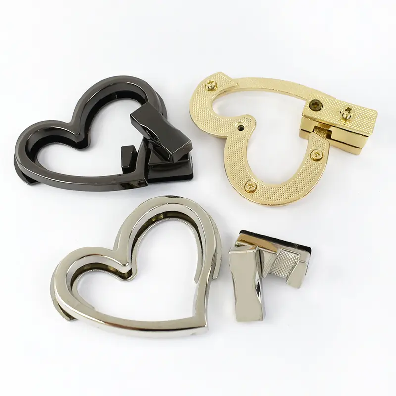 2-4Pcs Heart-Shaped Metal Twist Lock Buckles 3 Colors (Gold/Silver/Black) for Bag Purse Closure Clasp DIY Hardware Accessories