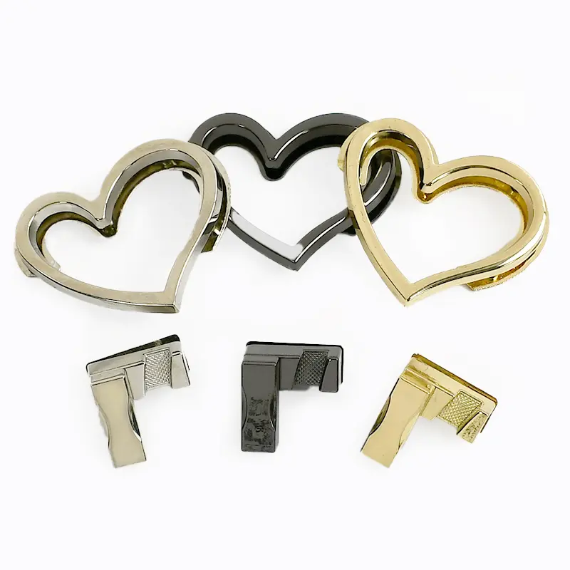 2-4Pcs Heart-Shaped Metal Twist Lock Buckles 3 Colors (Gold/Silver/Black) for Bag Purse Closure Clasp DIY Hardware Accessories