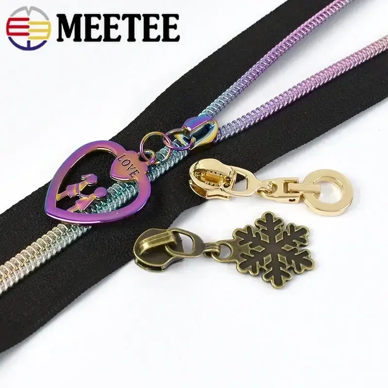 5# 5Pcs Zipper Sliders For Nylon Zippers Tapes Bags Decorative Zips Pulls Head Garment Zip Repair Kits DIY Sewing Accessories
