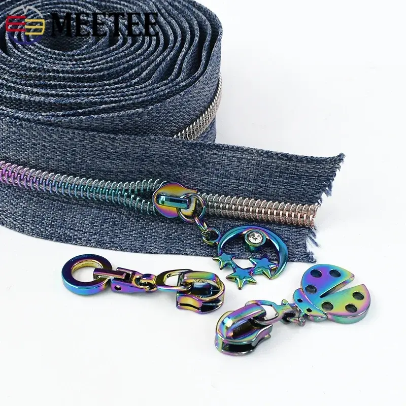 1-5Meters Meetee 5# Nylon Zipper Tape with Colored Zip Slider Bag Garment Pocket Decor Zippers Repair Kit DIY Sewing Accessories