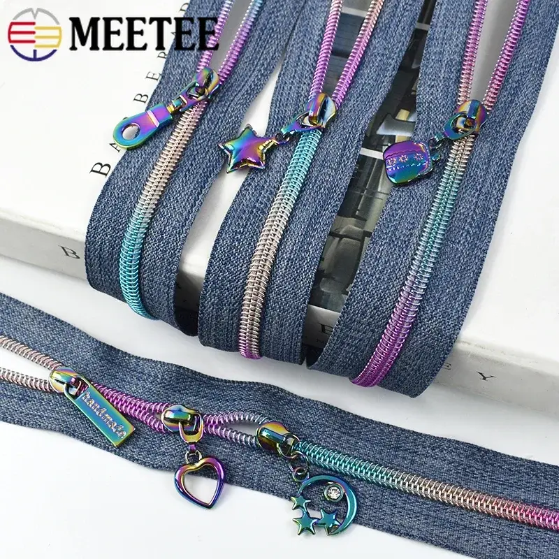 1-5Meters Meetee 5# Nylon Zipper Tape with Colored Zip Slider Bag Garment Pocket Decor Zippers Repair Kit DIY Sewing Accessories