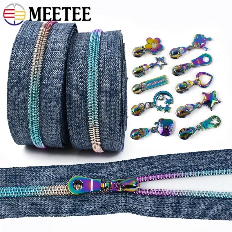1-5Meters Meetee 5# Nylon Zipper Tape with Colored Zip Slider Bag Garment Pocket Decor Zippers Repair Kit DIY Sewing Accessories