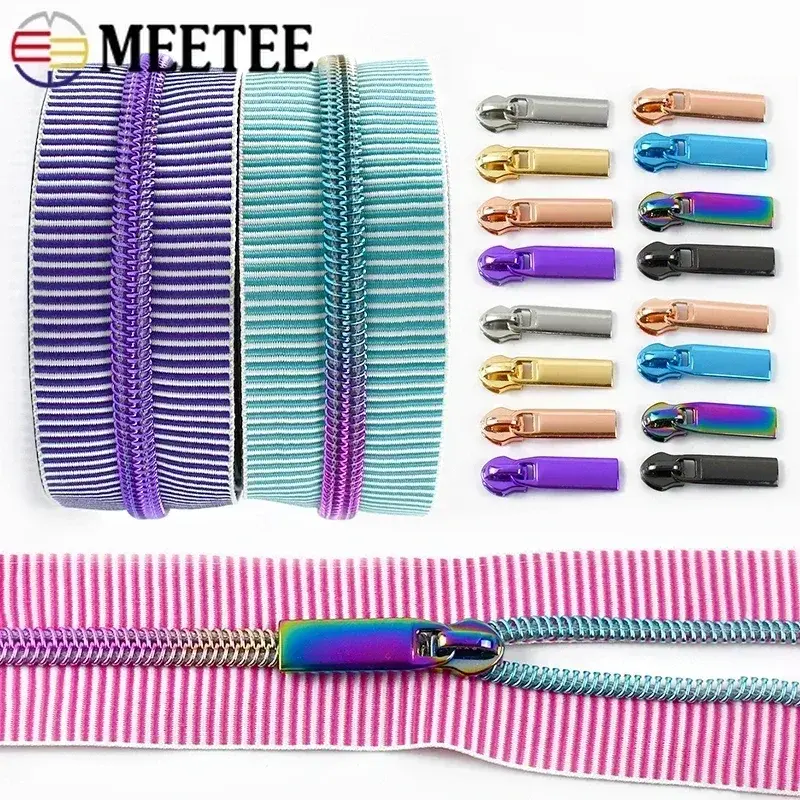 2/3/4/5Meters Meetee 5# Striped Nylon Zippers Tape for Sewing Bag Continuous Roll Coil Zip By the Meter DIY Garment Accessories