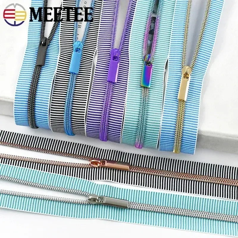 2/3/4/5Meters Meetee 5# Striped Nylon Zippers Tape for Sewing Bag Continuous Roll Coil Zip By the Meter DIY Garment Accessories