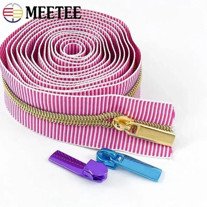 2/3/4/5Meters Meetee 5# Striped Nylon Zippers Tape for Sewing Bag Continuous Roll Coil Zip By the Meter DIY Garment Accessories