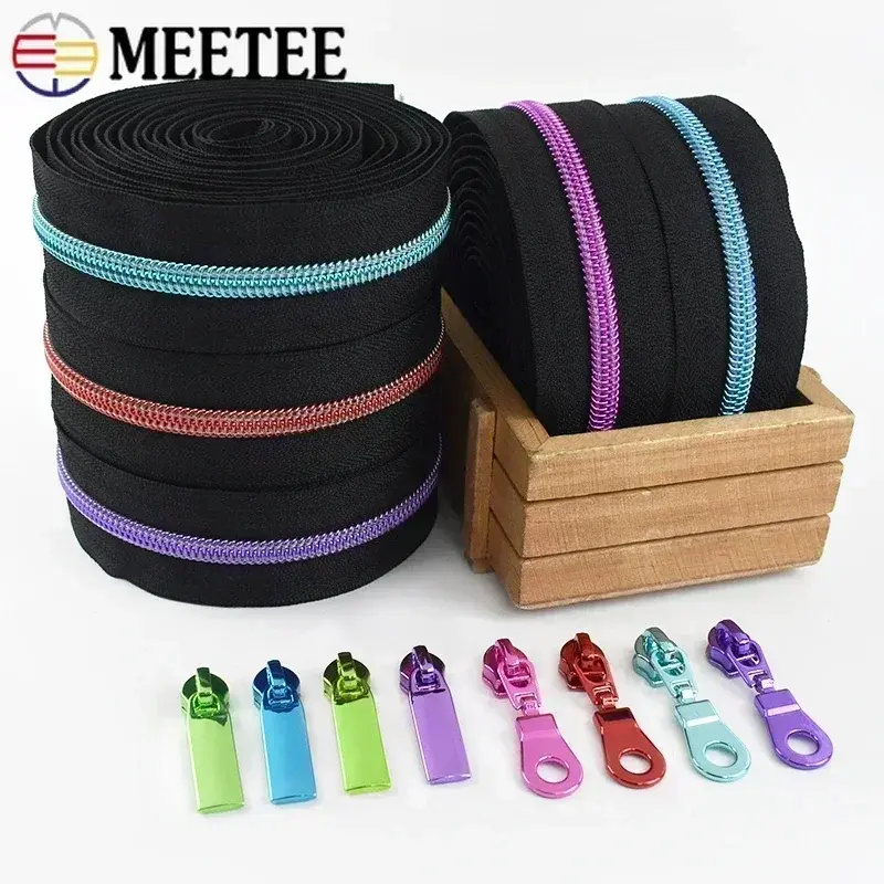 1-5Meters 5# Nylon Zippers Tape with Slider Pull for Sewing Bags DIY Clothes Accessories Zip Repair Kits Replacement Parts