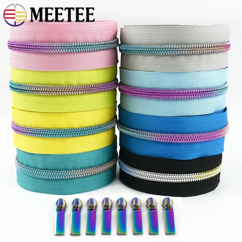 5# 2-5M Colored Nylon Zipper Puller for Clothes Zippers Tape Bags Pocket Zip Slider Head Replacement Repair DIY Sewing Accessory