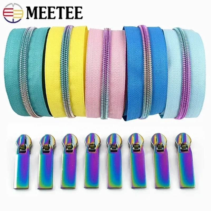 5# 2-5M Colored Nylon Zipper Puller for Clothes Zippers Tape Bags Pocket Zip Slider Head Replacement Repair DIY Sewing Accessory