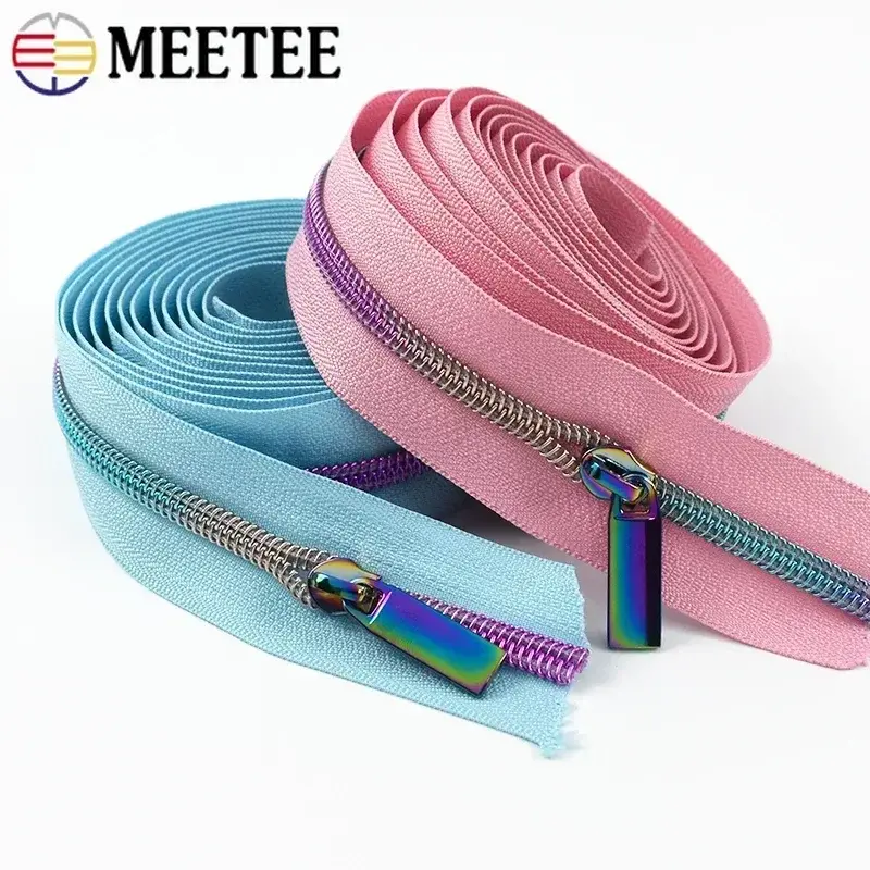 5# 2-5M Colored Nylon Zipper Puller for Clothes Zippers Tape Bags Pocket Zip Slider Head Replacement Repair DIY Sewing Accessory