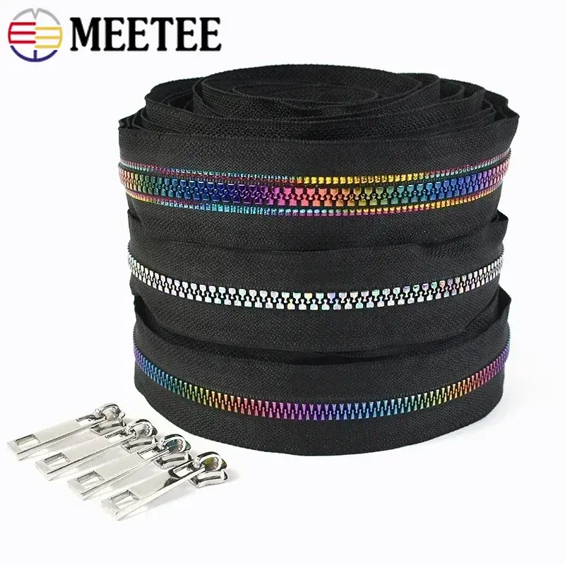 1-5M Meetee 5# Resin Zipper Tape with Zippers Heads Rainbow Tooth Bags Garment Pocket Zips Repair Kit DIY Sewing Accessories