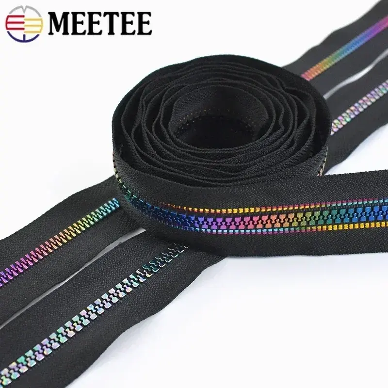 1-5M Meetee 5# Resin Zipper Tape with Zippers Heads Rainbow Tooth Bags Garment Pocket Zips Repair Kit DIY Sewing Accessories