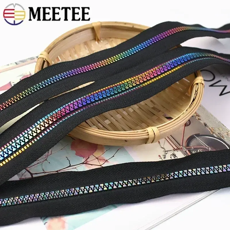 1-5M Meetee 5# Resin Zipper Tape with Zippers Heads Rainbow Tooth Bags Garment Pocket Zips Repair Kit DIY Sewing Accessories