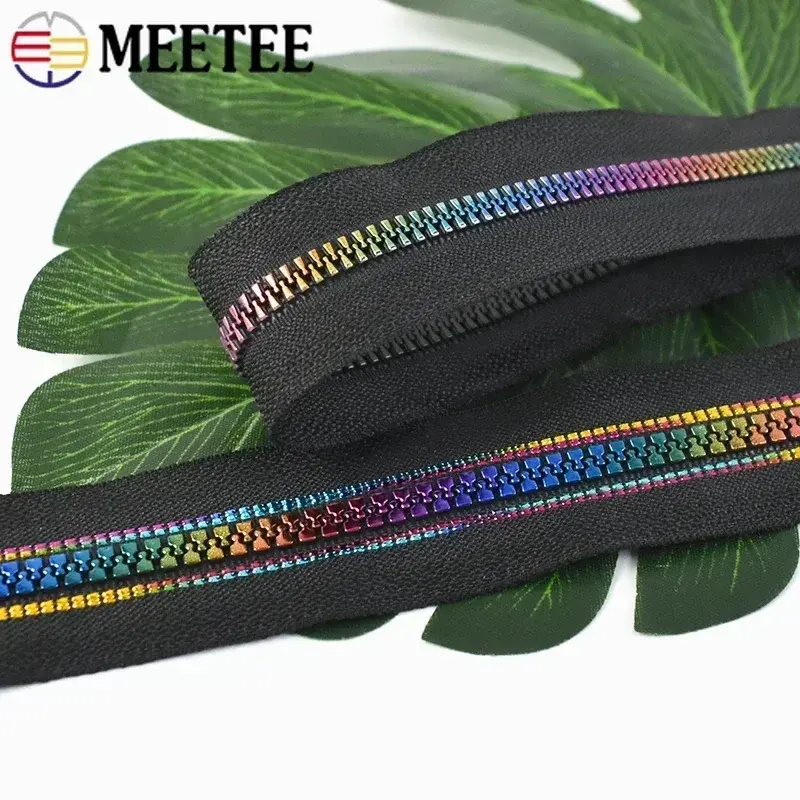 1-5M Meetee 5# Resin Zipper Tape with Zippers Heads Rainbow Tooth Bags Garment Pocket Zips Repair Kit DIY Sewing Accessories