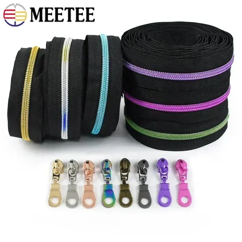 1-5M Nylon Zippers Tape with 5# Zipper Slider for Sewing Bags Wallet Clothing Zips Pull Head Repair Kits DIY Tailor Accessories