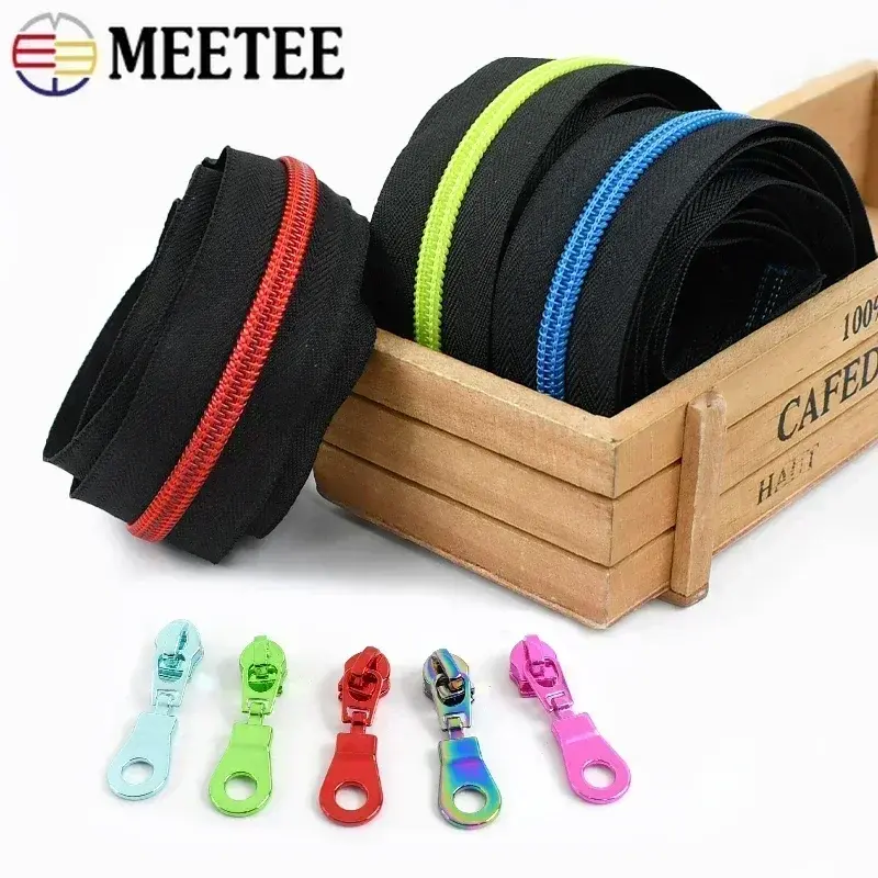 1-5M Nylon Zippers Tape with 5# Zipper Slider for Sewing Bags Wallet Clothing Zips Pull Head Repair Kits DIY Tailor Accessories
