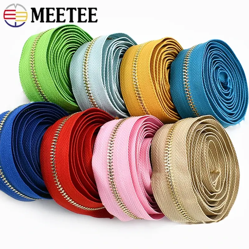 1/2/3/4/5Yards Meetee 5# Metal Zipper Bags Jacket Zips Coat Pocket Sewing Zip Closure Repair Zippers DIY Garment Sew Accessories