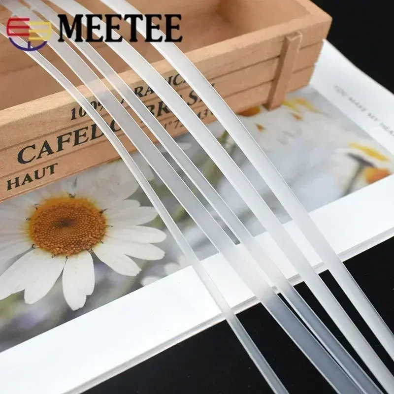 Meetee 10Meters 4-12mm Clear Plastic Corset Webbing Ribbon Dress Support Strap Ribbons Bra Side Tape DIY Sewing Accessories