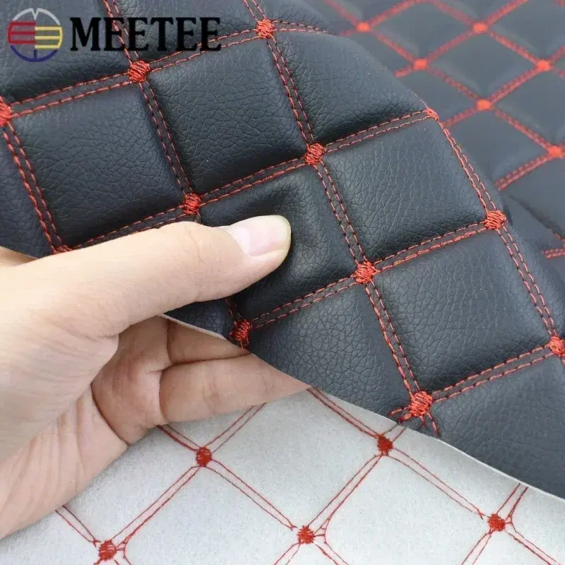 1/2Pcs 45*160cm Embroidered Plaid Fabric Artificial PVC Leather Fabrics for Sofa Car Interior Seat Cushion Decoration Material