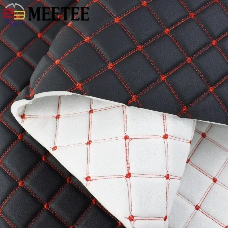 1/2Pcs 45*160cm Embroidered Plaid Fabric Artificial PVC Leather Fabrics for Sofa Car Interior Seat Cushion Decoration Material