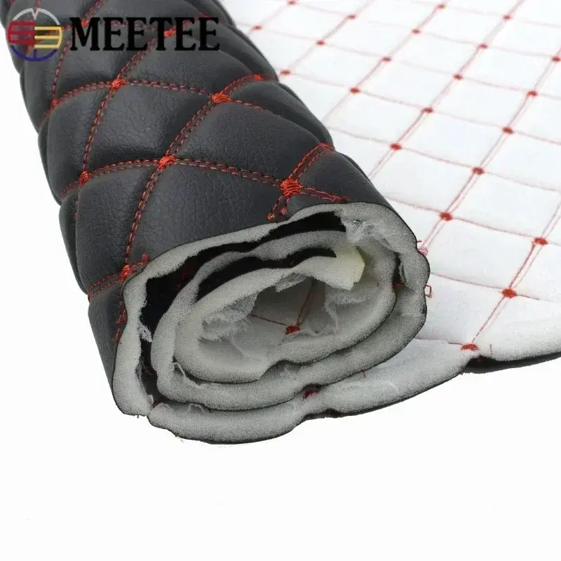 1/2Pcs 45*160cm Embroidered Plaid Fabric Artificial PVC Leather Fabrics for Sofa Car Interior Seat Cushion Decoration Material