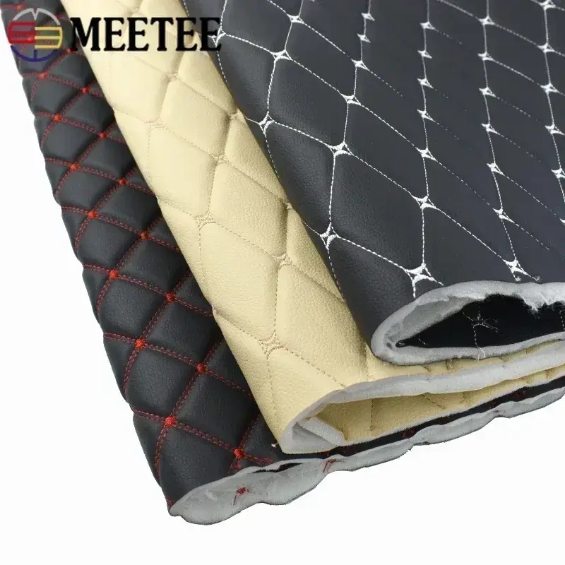 1/2Pcs 45*160cm Embroidered Plaid Fabric Artificial PVC Leather Fabrics for Sofa Car Interior Seat Cushion Decoration Material